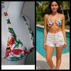 Halterneck Bikini top Multi Color Floral Size Large●●